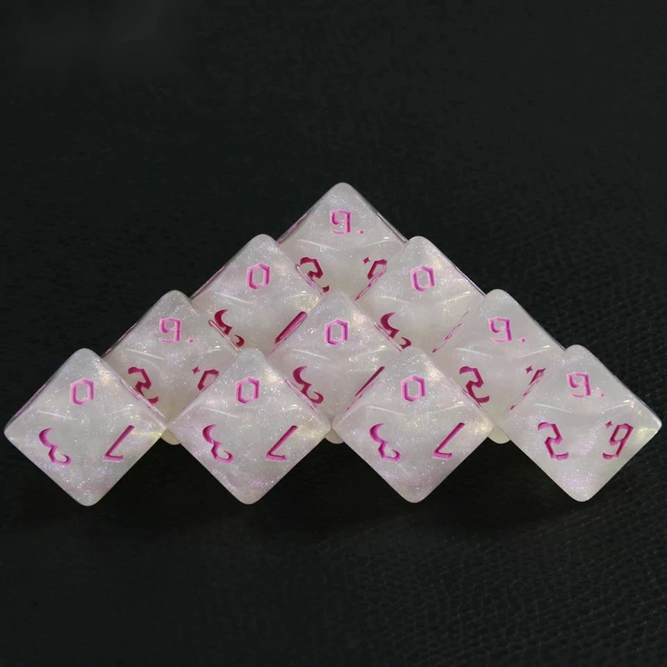 10D10 - dés à 10 faces blancs - Ecriture scribe