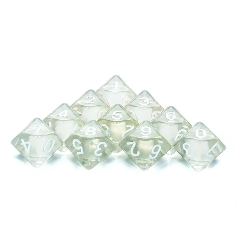 10D10 - dés à 10 faces - Modèle classique Transparents