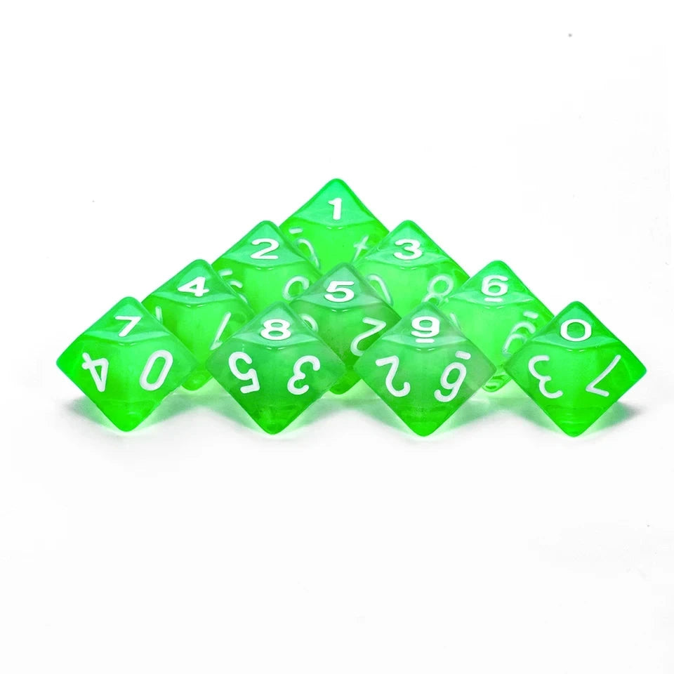 10D10 - dés à 10 faces - Modèle classique Transparents