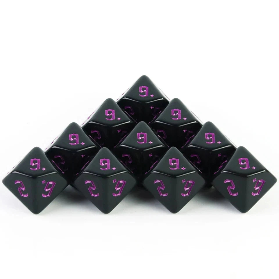 10D10 - dés à 10 faces noirs - Ecriture scribe