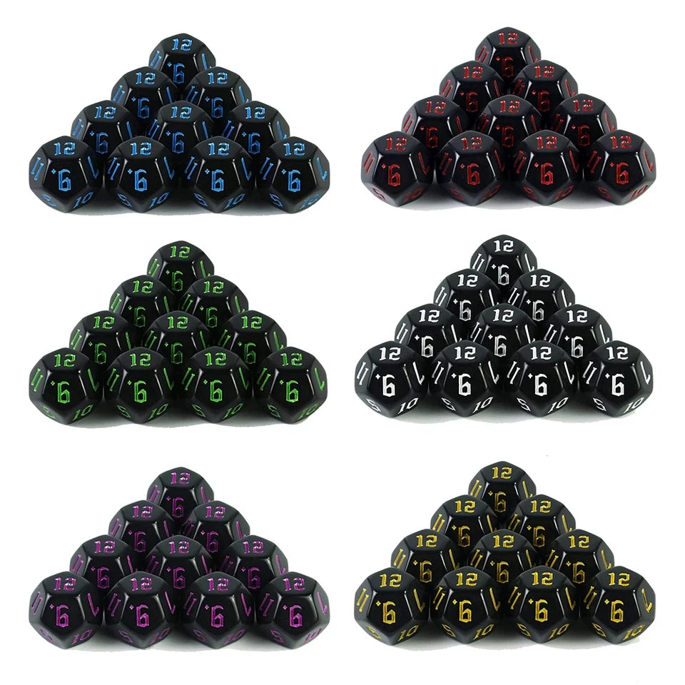 10D12 - dés à 12 faces noirs - Ecriture scribe