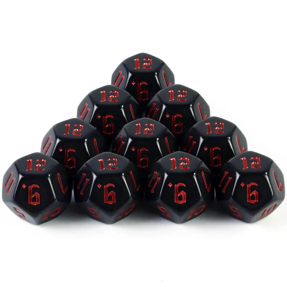 10D12 - dés à 12 faces noirs - Ecriture scribe