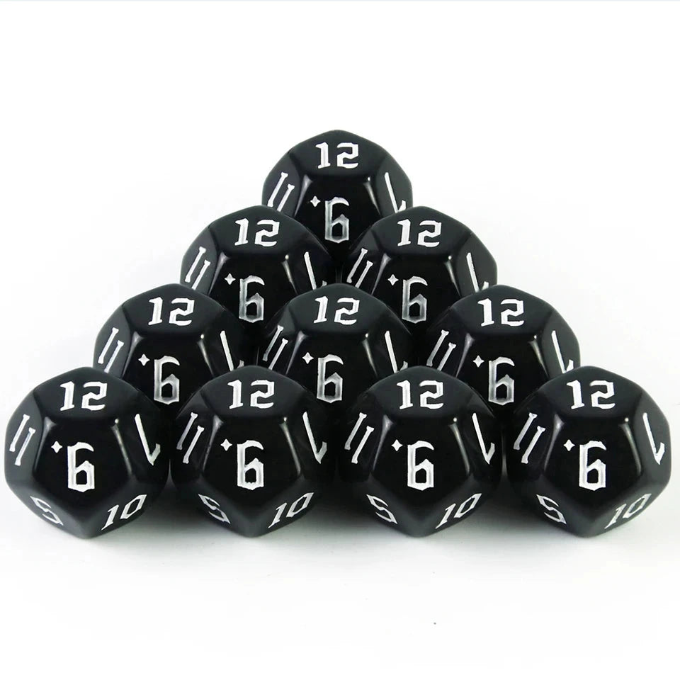 10D12 - dés à 12 faces noirs - Ecriture scribe