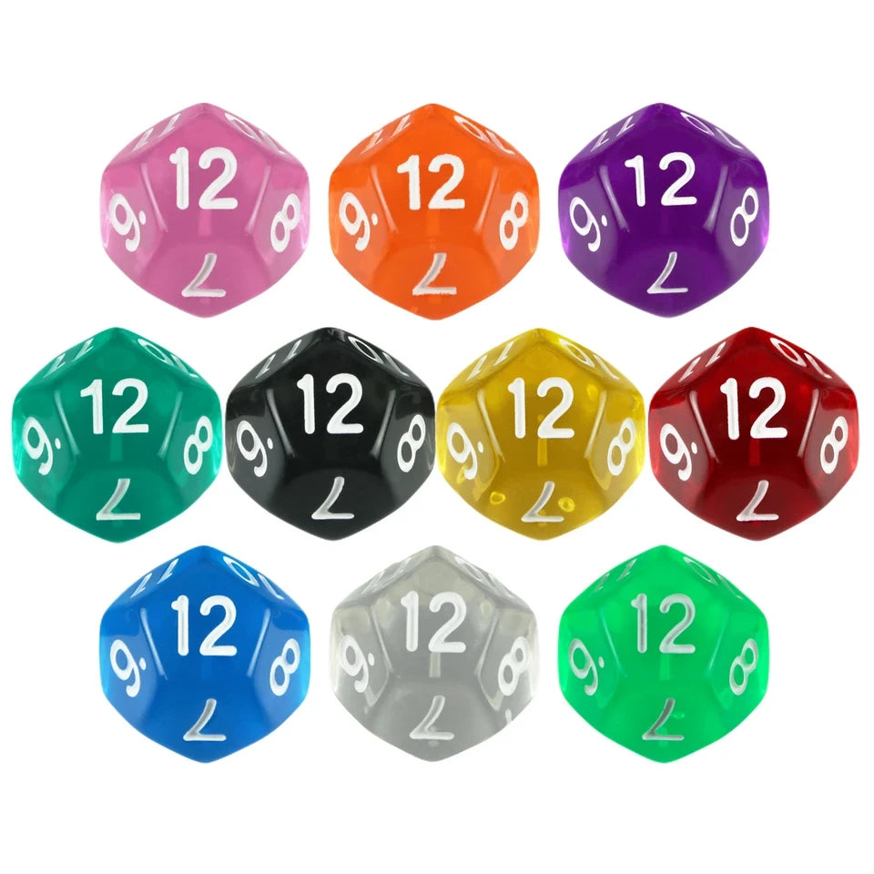 10D12 - dés à 12 faces transparents colorés