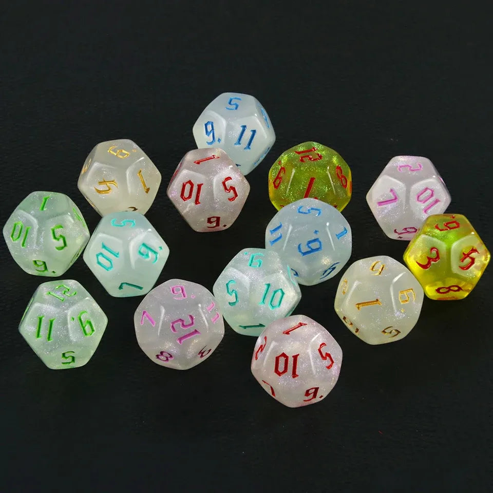 10D12 - dés à 12 faces transparents - Ecriture scribe