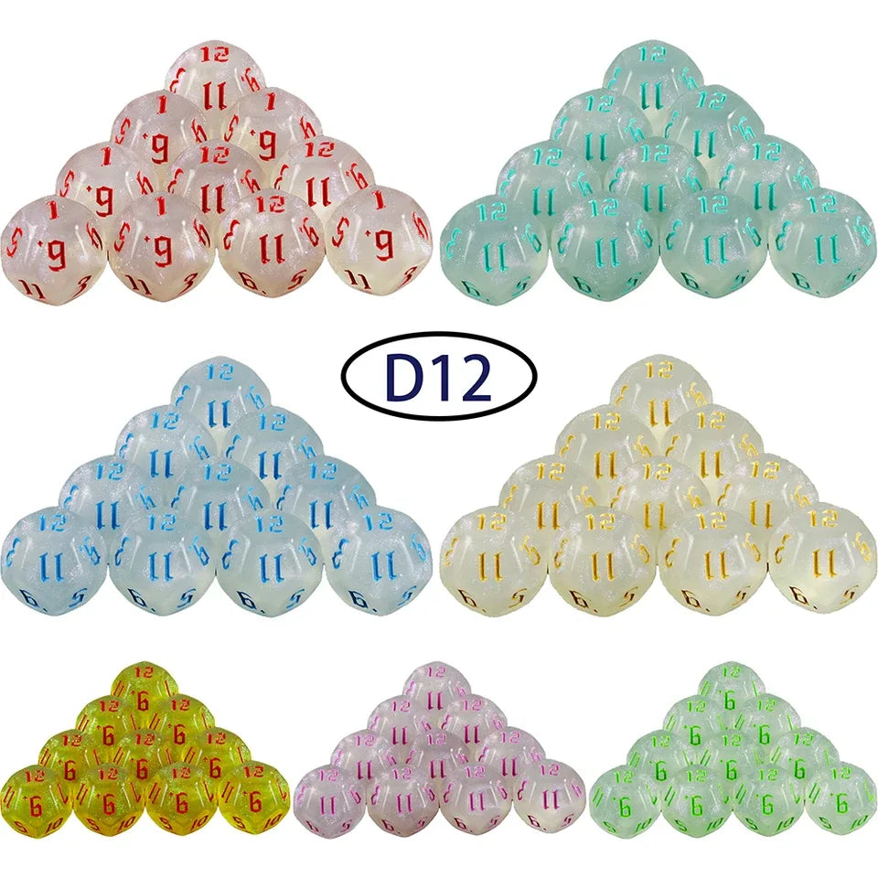 10D12 - dés à 12 faces transparents - Ecriture scribe