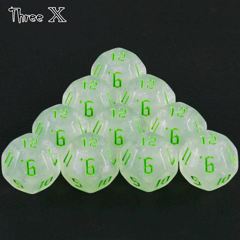 10D12 - dés à 12 faces transparents - Ecriture scribe