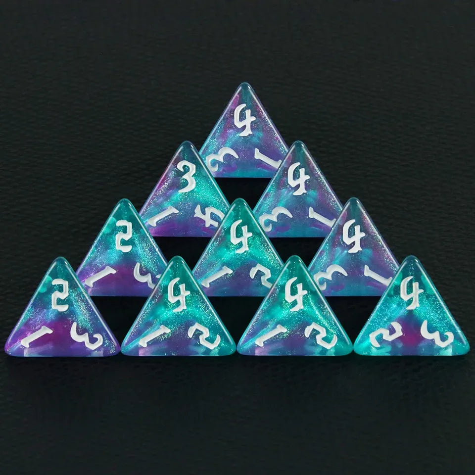 10D4 - dés à 4 faces - Paillettes galaxies