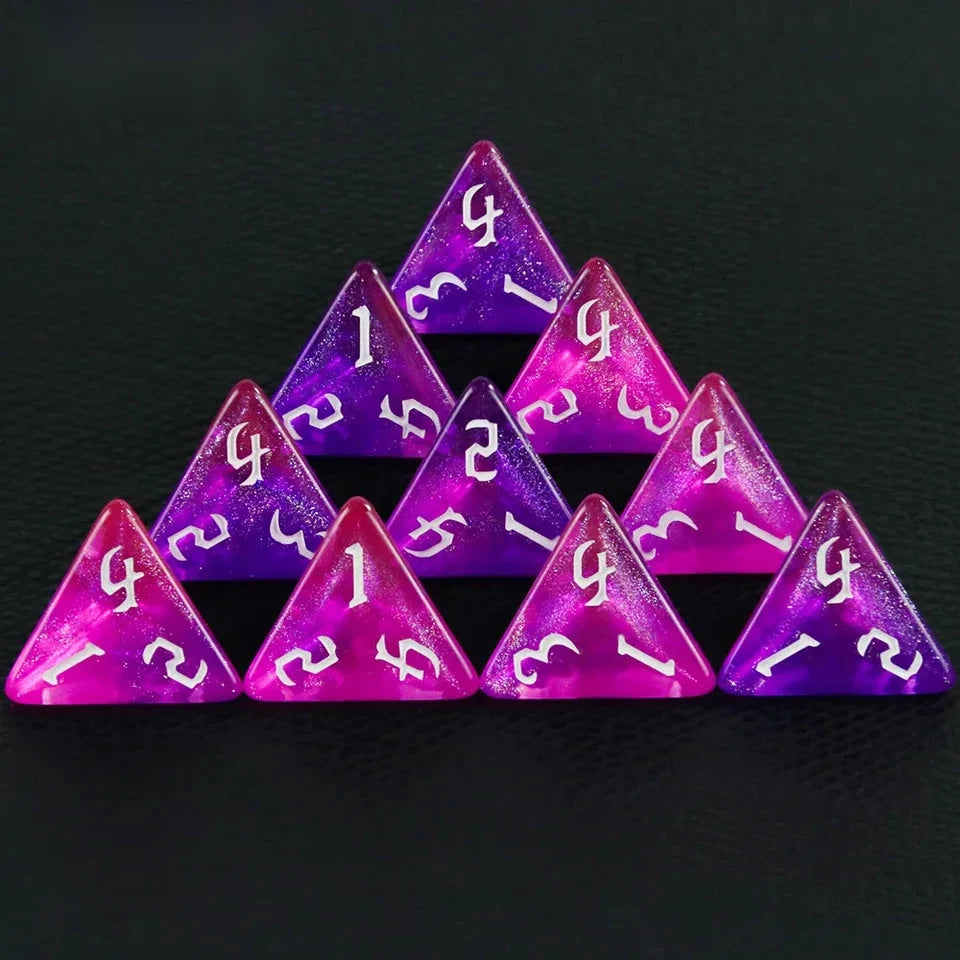10D4 - dés à 4 faces - Paillettes galaxies