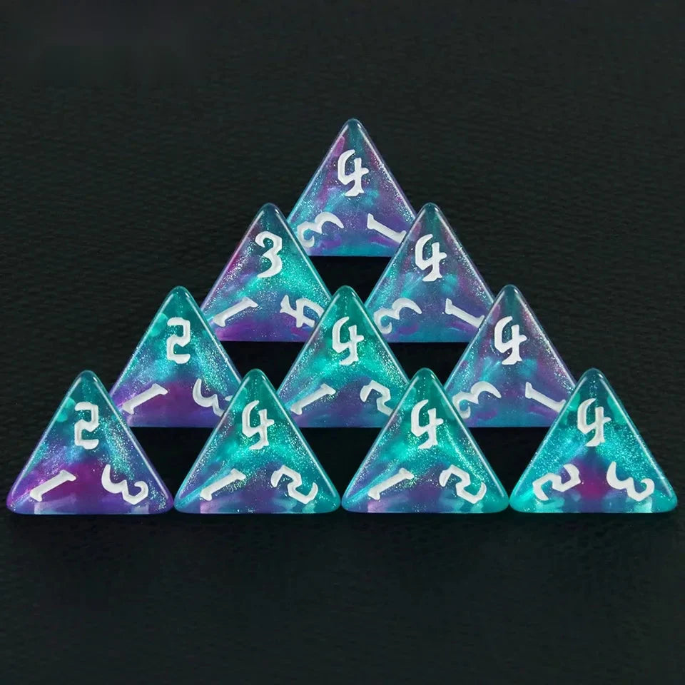 10D4 - dés à 4 faces - Paillettes galaxies