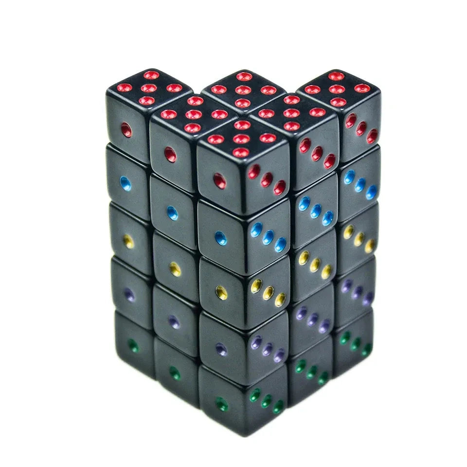 10D6 - dés à 6 faces - Noirs et chiffres colorés