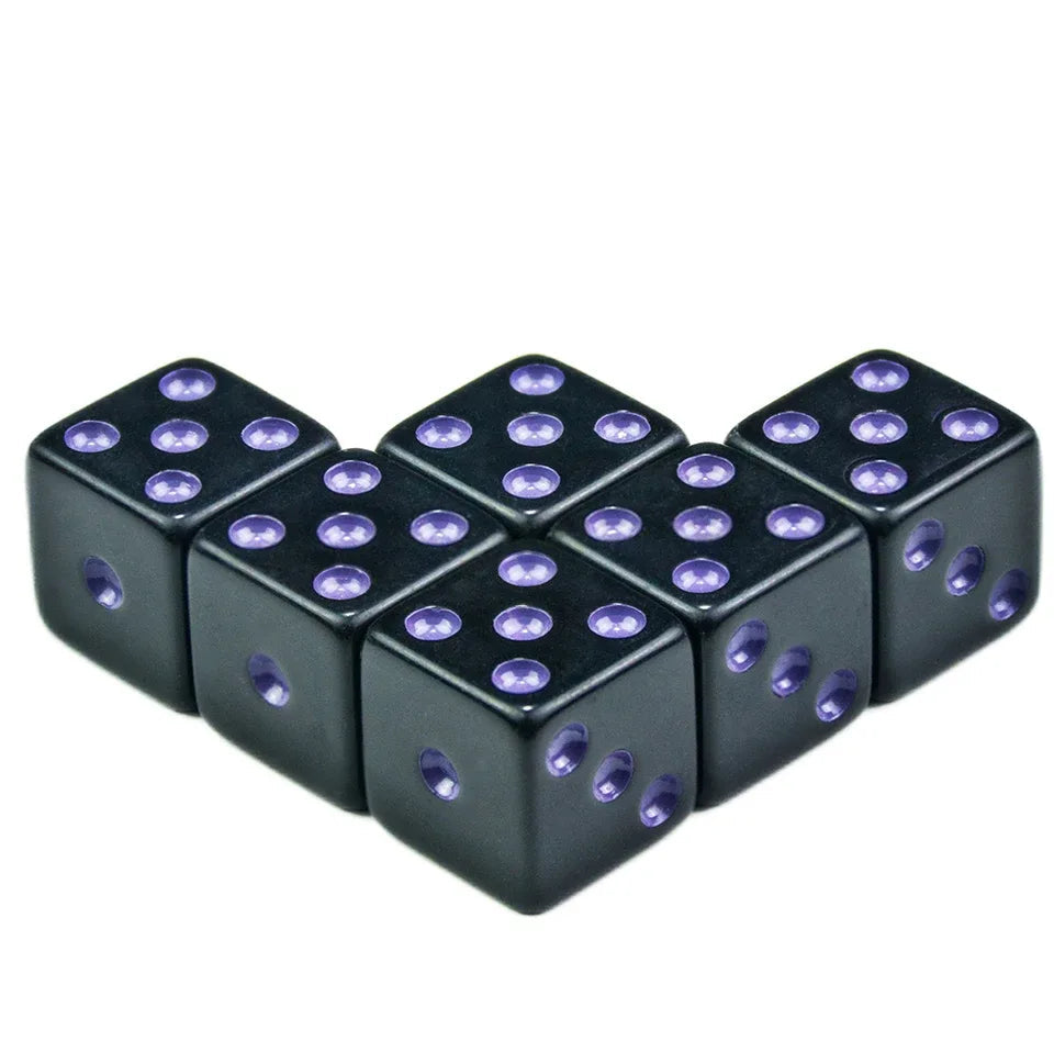 10D6 - dés à 6 faces - Noirs et chiffres colorés
