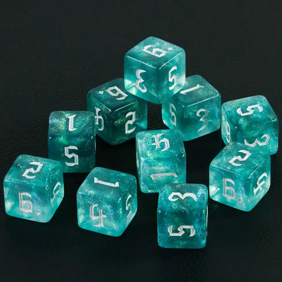 10D6 - dés à 6 faces résine et paillettes - Ecriture scribe