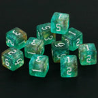 10D6 - dés à 6 faces résine et paillettes - Ecriture scribe