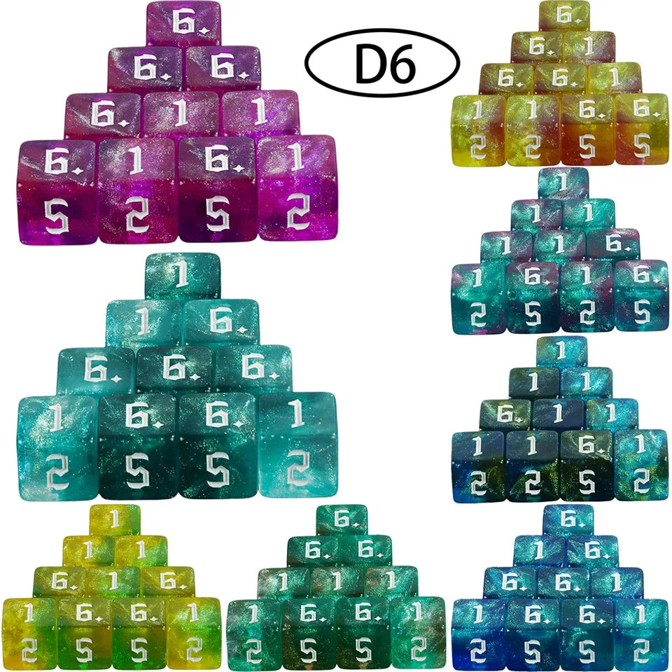 10D6 - dés à 6 faces résine et paillettes - Ecriture scribe