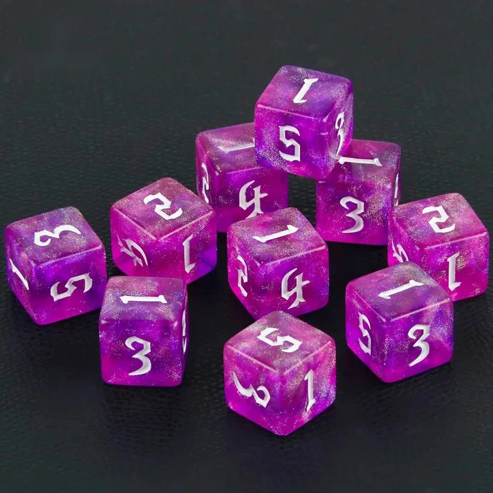 10D6 - dés à 6 faces résine et paillettes - Ecriture scribe
