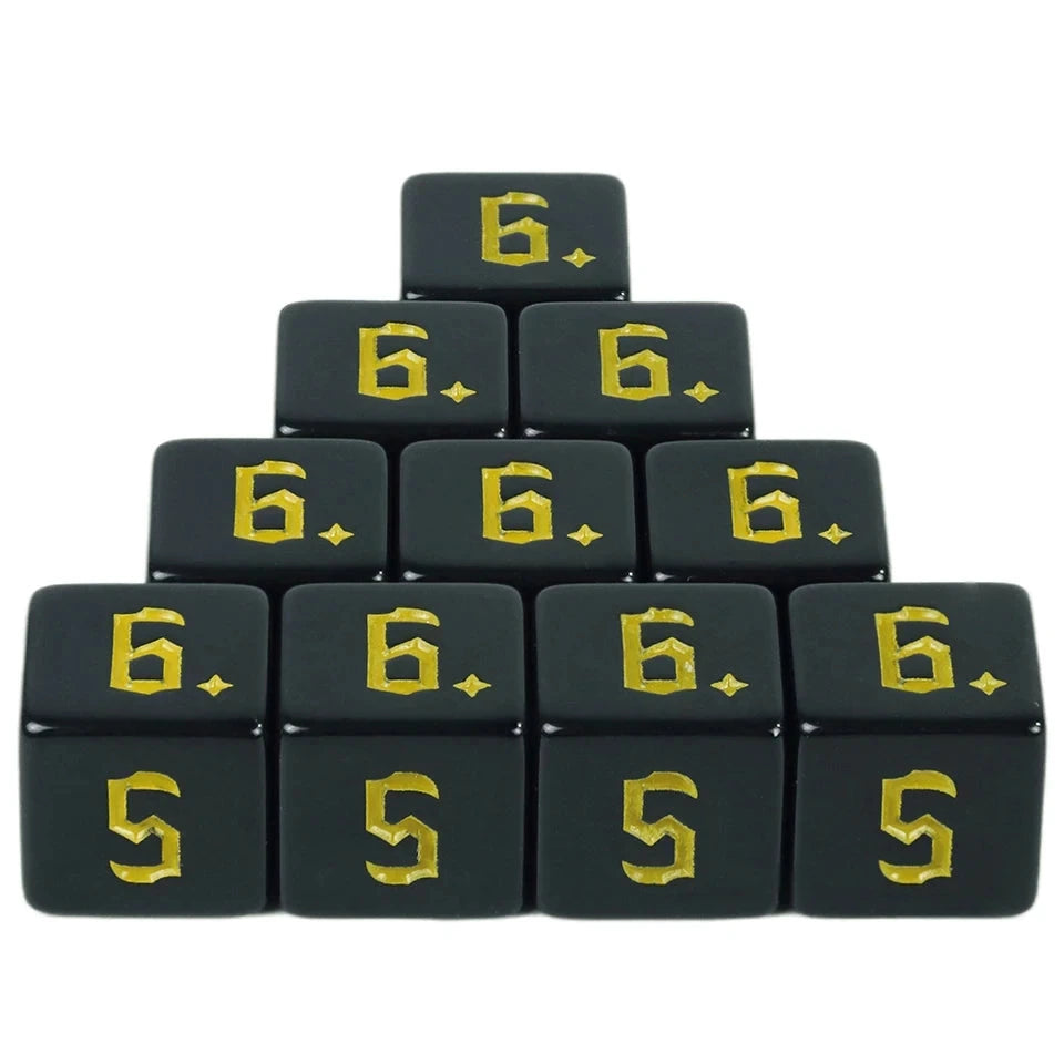 10D6 - dés à 6 faces résine noir - Ecriture scribe