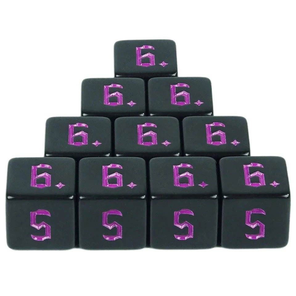 10D6 - dés à 6 faces résine noir - Ecriture scribe
