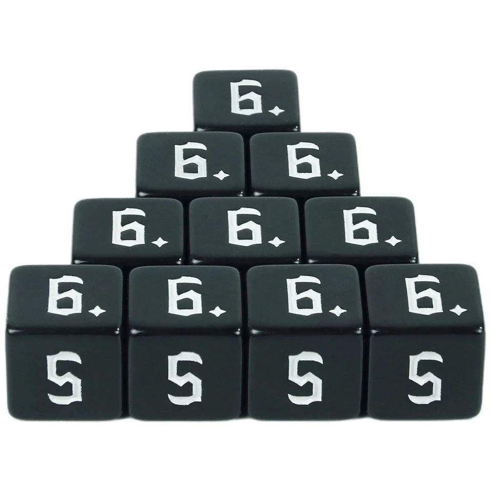 10D6 - dés à 6 faces résine noir - Ecriture scribe