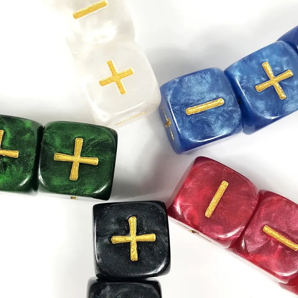 20 pièces d6 -Dés du destin marbre et or symbole plus et moins