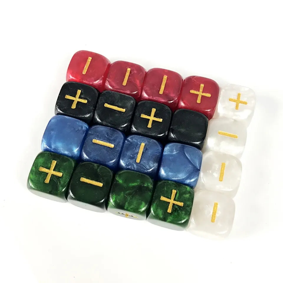 20 pièces d6 -Dés du destin marbre et or symbole plus et moins