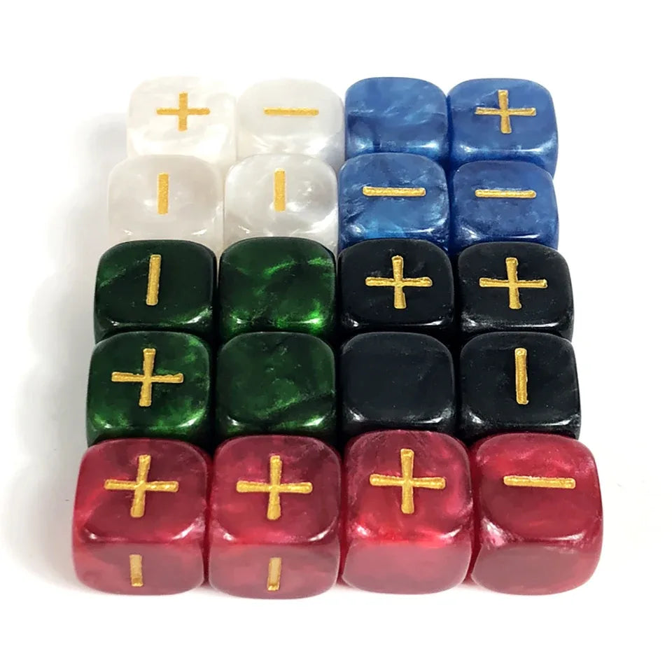 20 pièces d6 -Dés du destin marbre et or symbole plus et moins