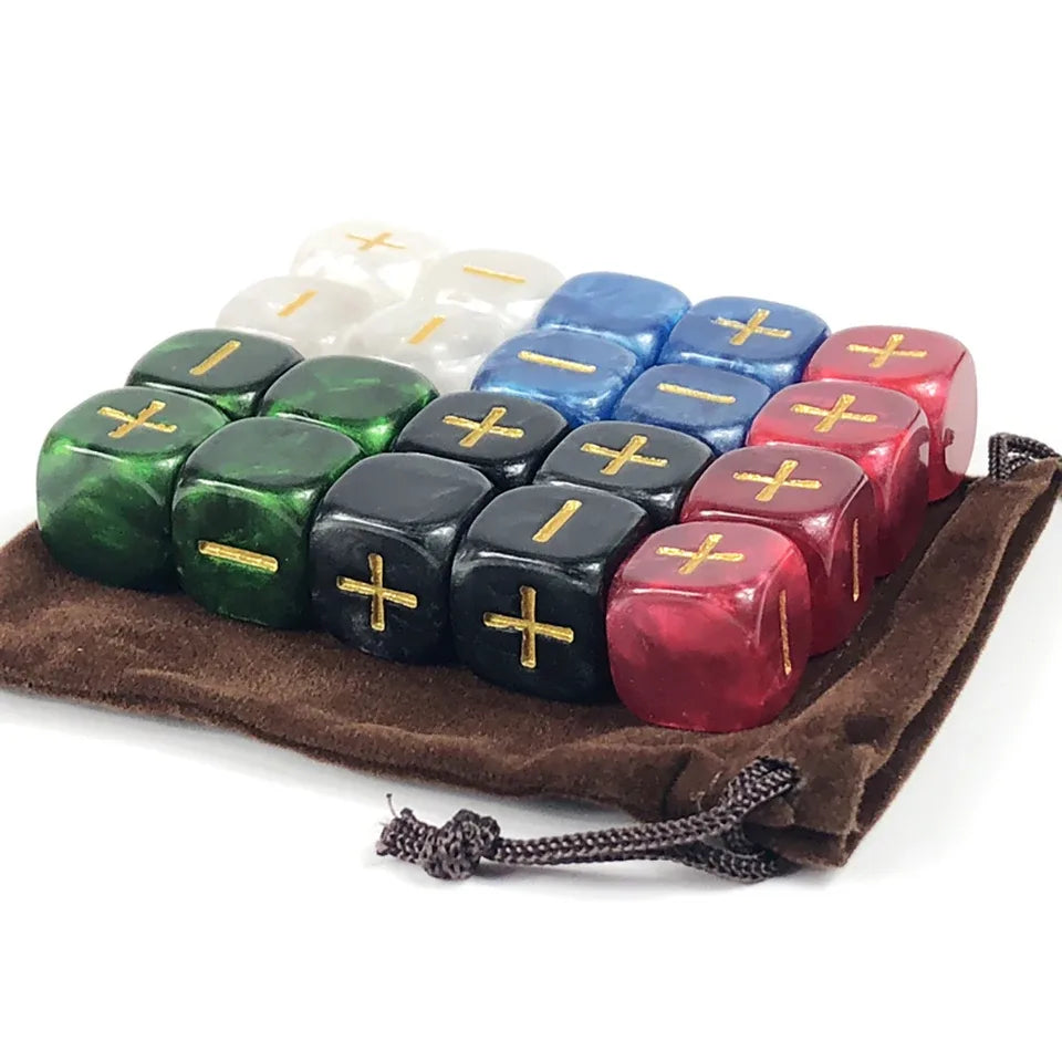 20 pièces d6 -Dés du destin marbre et or symbole plus et moins