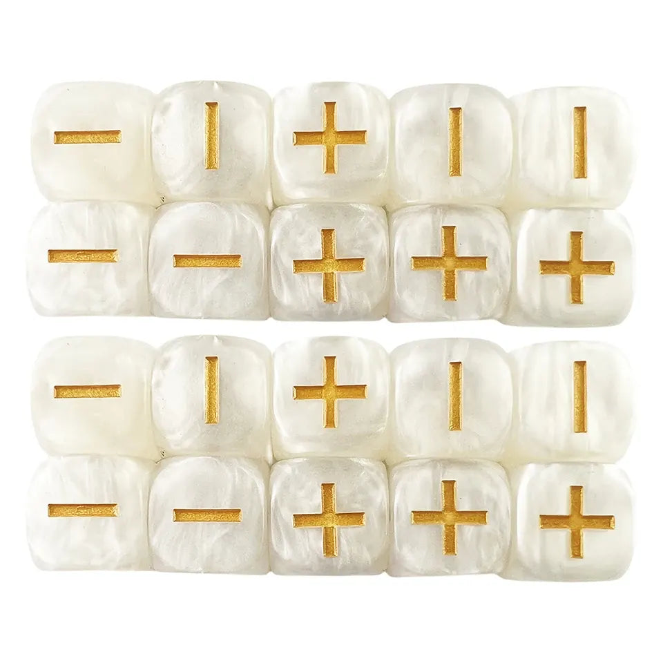 20 pièces d6 -Dés du destin marbre et or symbole plus et moins