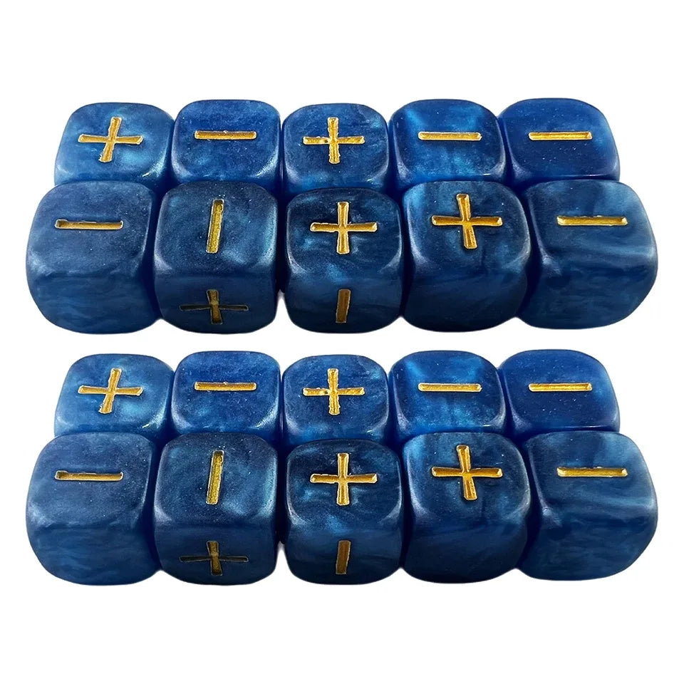 20 pièces d6 -Dés du destin marbre et or symbole plus et moins