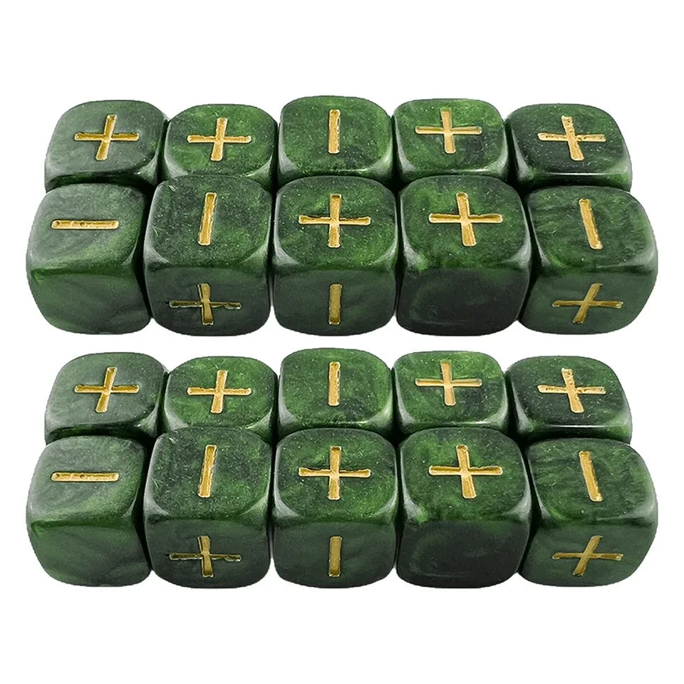 20 pièces d6 -Dés du destin marbre et or symbole plus et moins