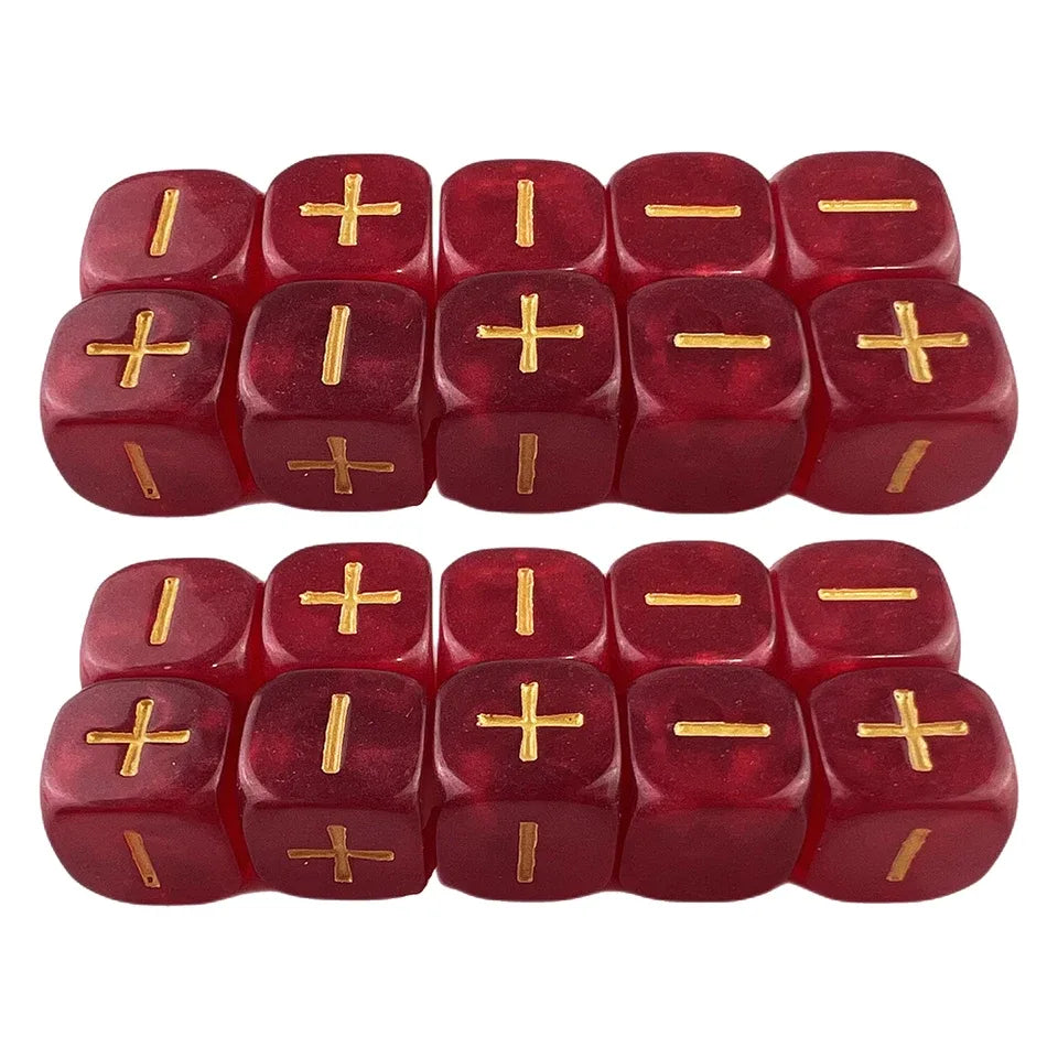 20 pièces d6 -Dés du destin marbre et or symbole plus et moins