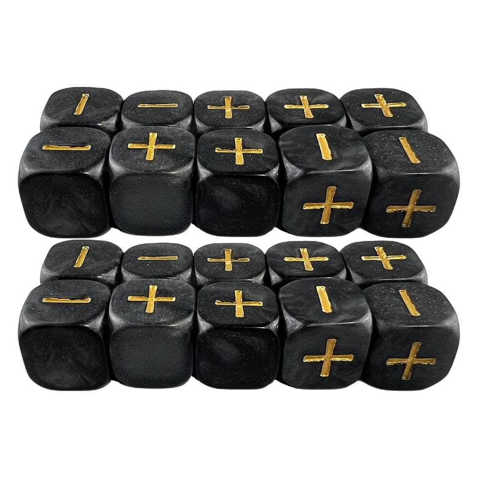 20 pièces d6 -Dés du destin marbre et or symbole plus et moins