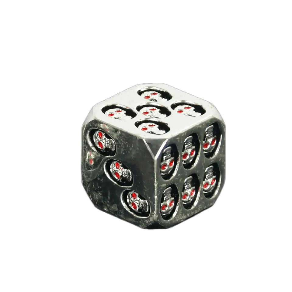 2D6 - dés à 6 faces en métal - Crânes incrustés