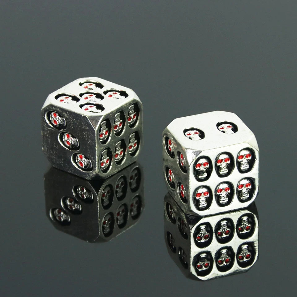 2D6 - dés à 6 faces en métal - Crânes incrustés