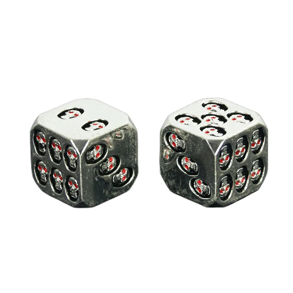 2D6 - dés à 6 faces en métal - Crânes incrustés