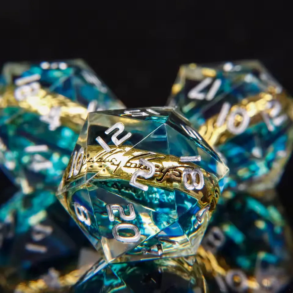 3 Dés 20 JDR Seigneur des Anneaux Résine Bleu