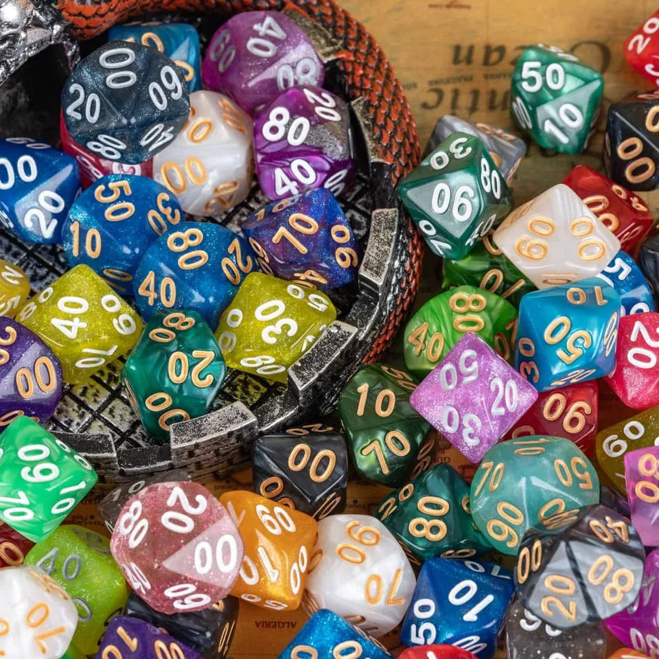 7 dés en résine marbrée aléatoire - unité ou set complet
