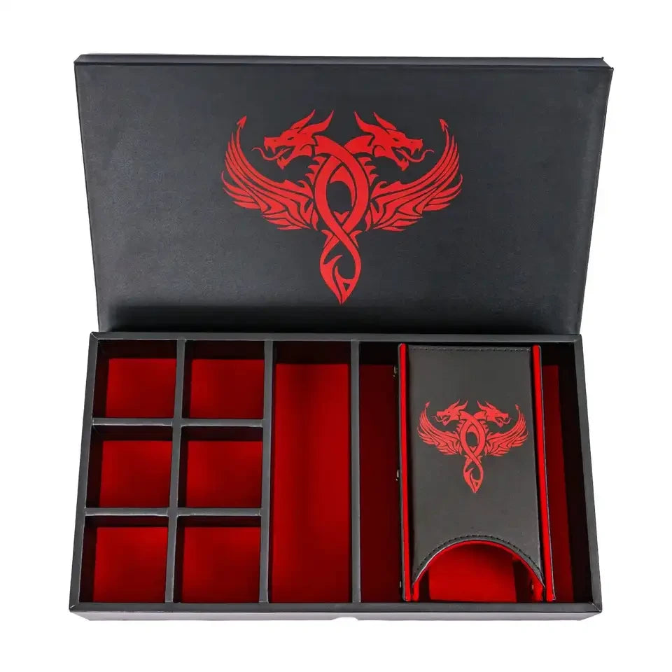 Boîte à dés Dragon multifonction en cuir 3 en 1, étui, plateau et tour