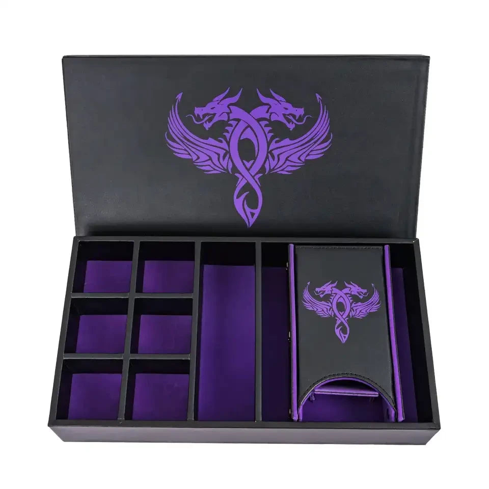 Boîte à dés Dragon multifonction en cuir 3 en 1, étui, plateau et tour