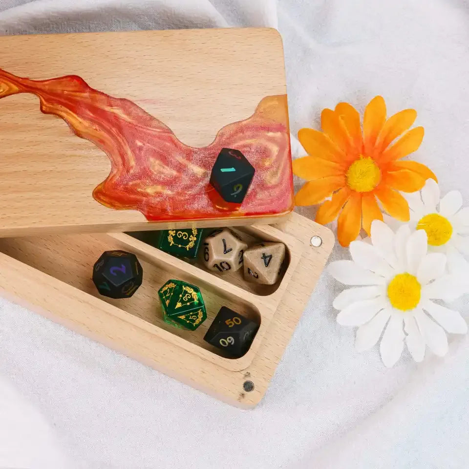 Boîte à dés en bois et résine