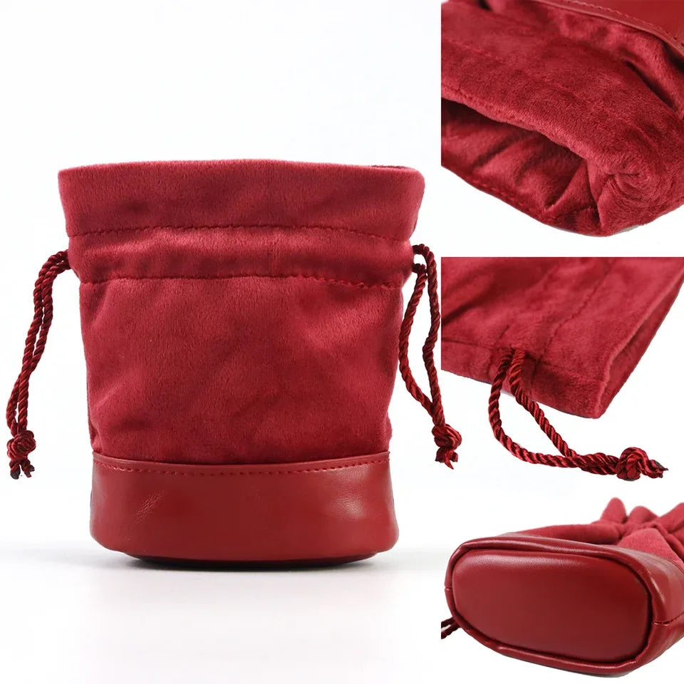 Bourse à dés cuir & velours rouge pour JDR