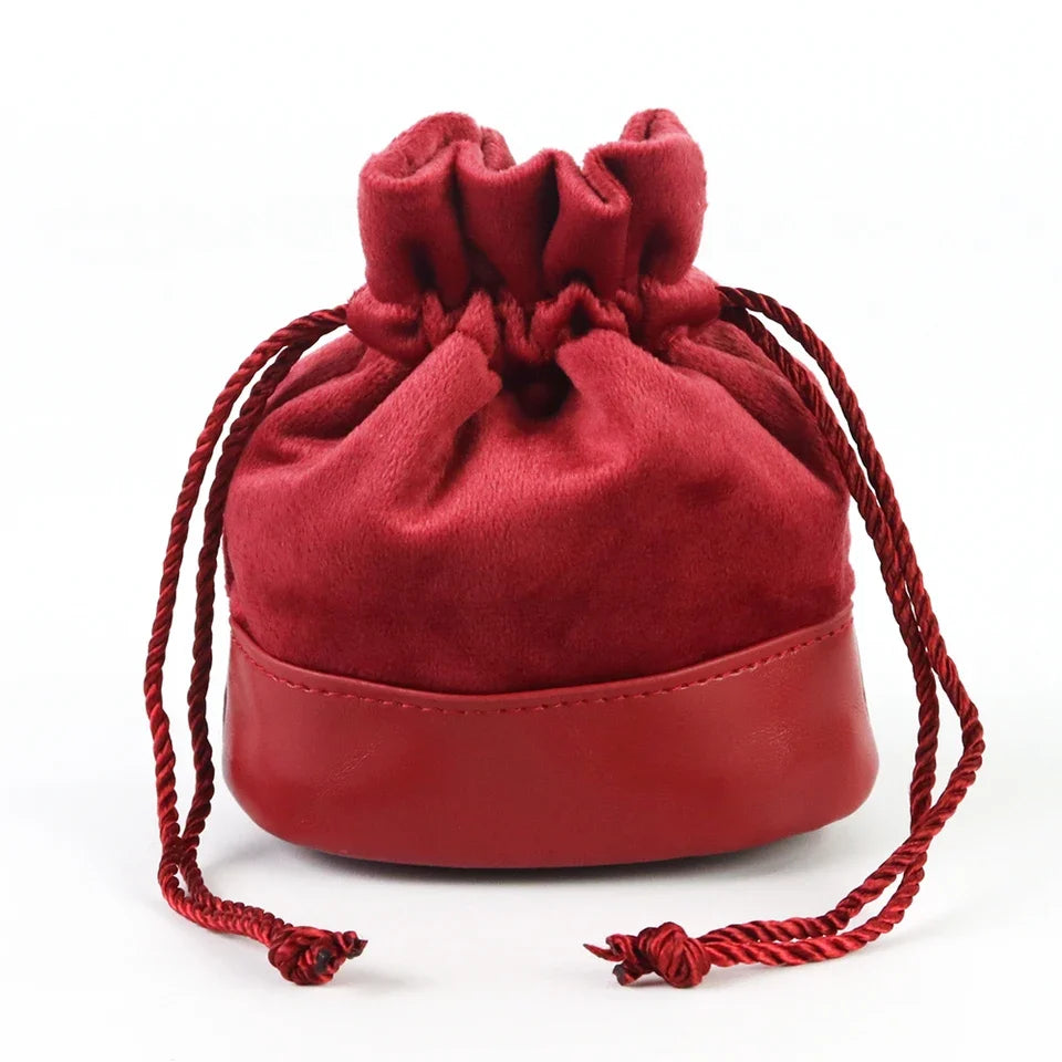 Bourse à dés cuir & velours rouge pour JDR