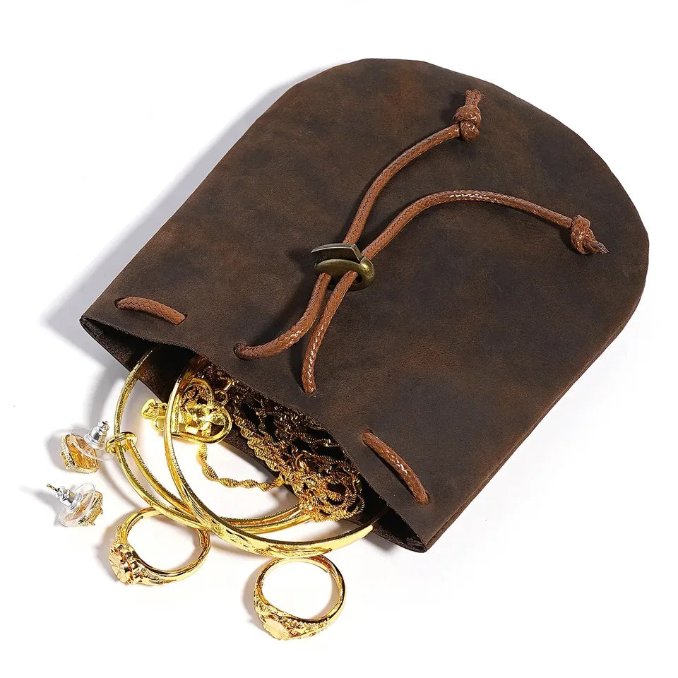 Bourse à dés en cuir véritable style médiéval nordique