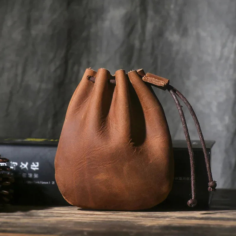 Bourse à dés en cuir véritable vintage JDR