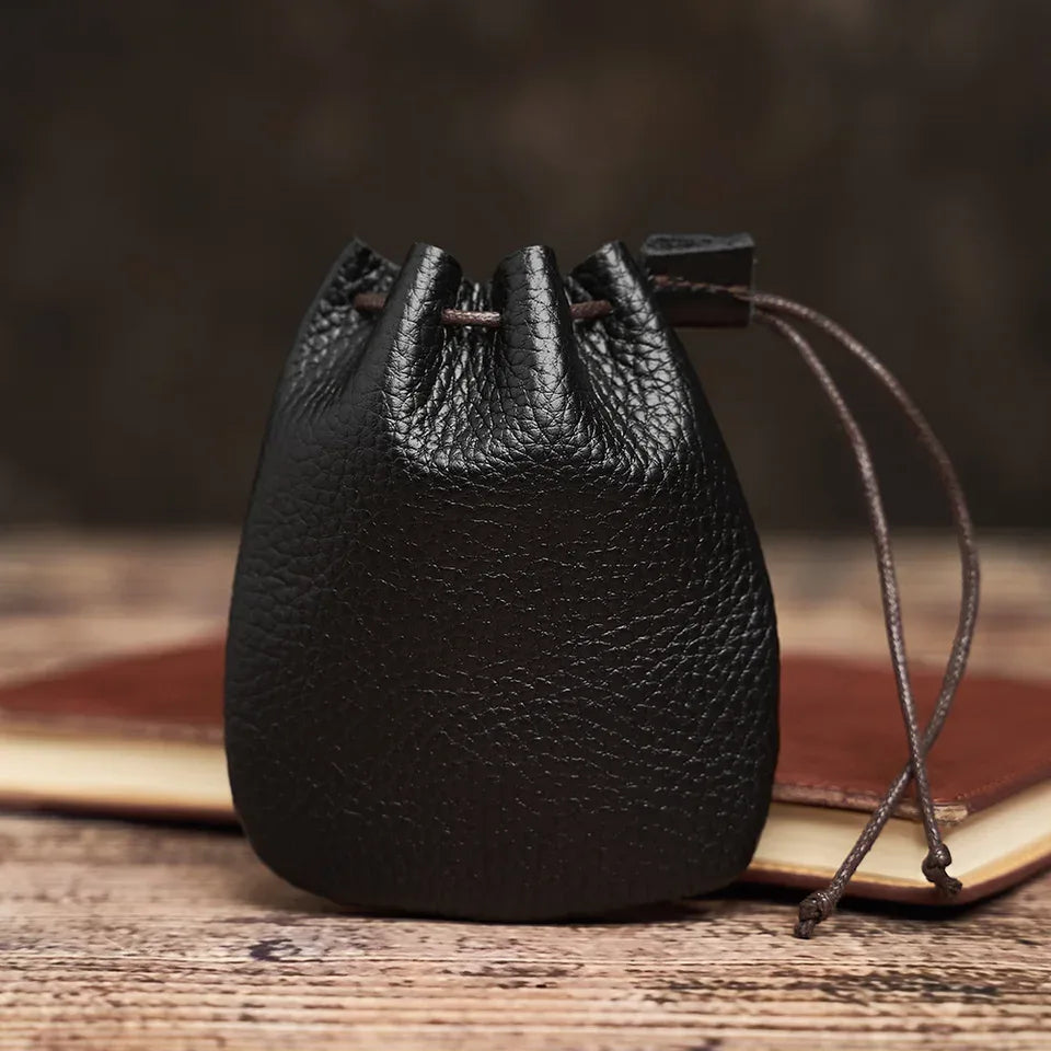 Bourse à dés en cuir véritable vintage JDR