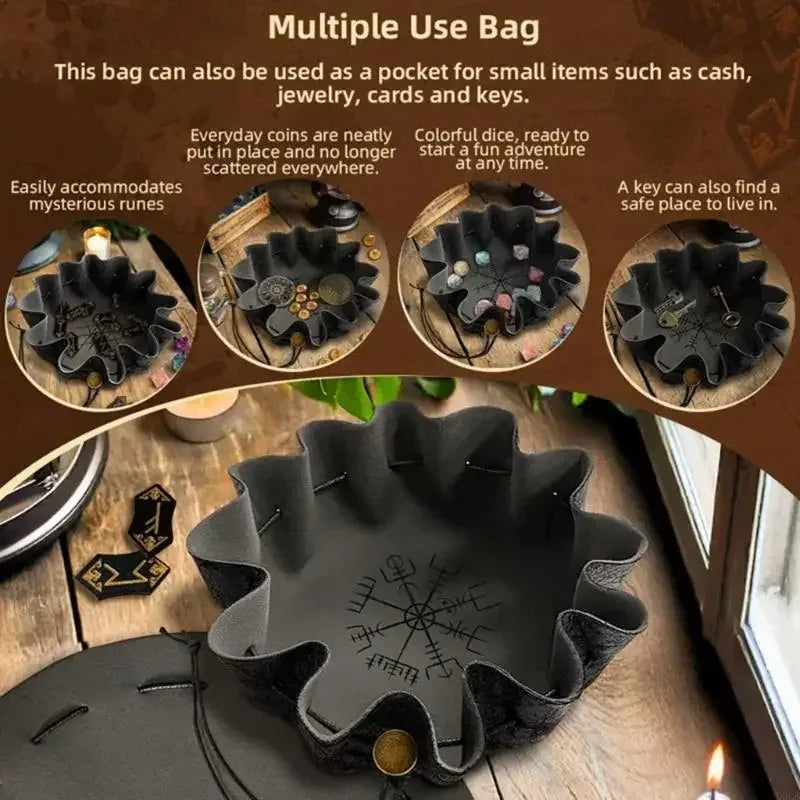 Bourse à dés plateau en cuir PU pliable & cordon