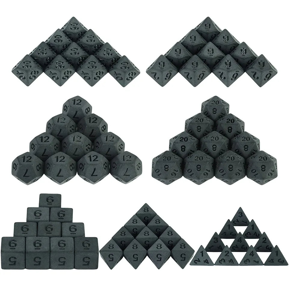 Dés noir matte - 10 pièce de chaque type