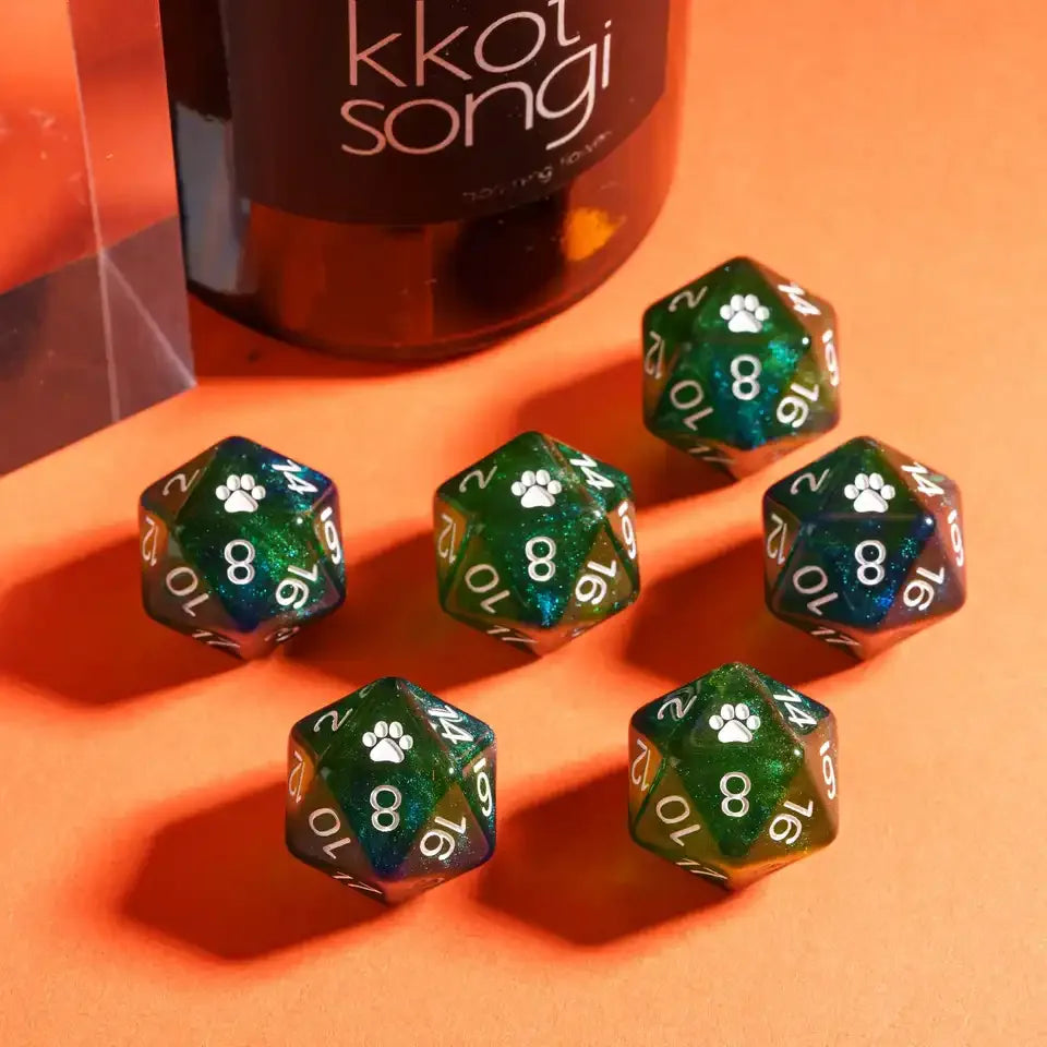 Pattes de chat – Dés 20 faces (d20) pour JDR