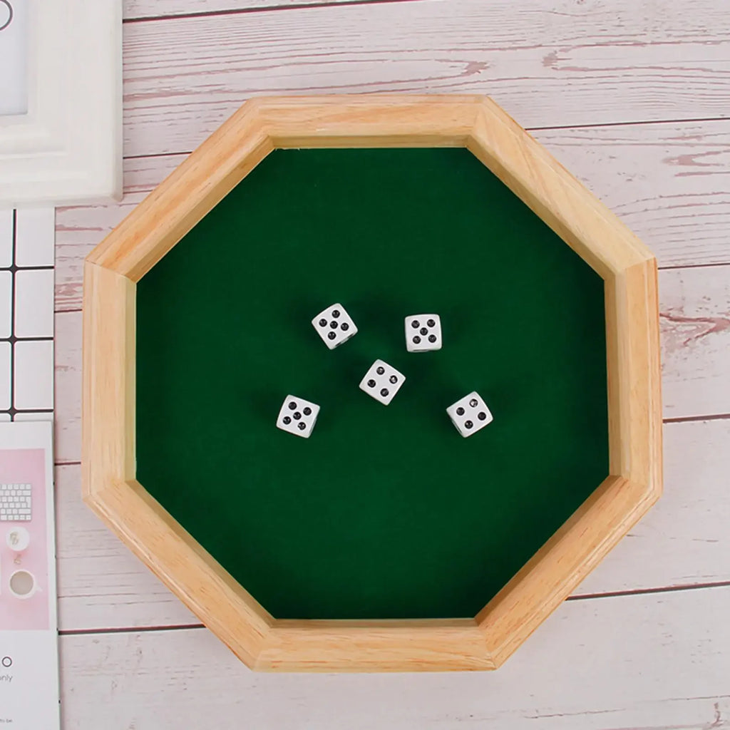 Plateau à dés en bois octogonal - Tapis vert - JDR famille