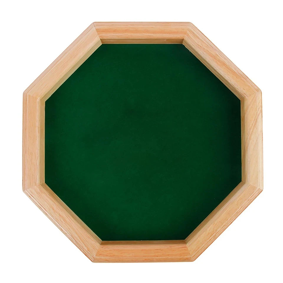 Plateau à dés en bois octogonal - Tapis vert - JDR famille